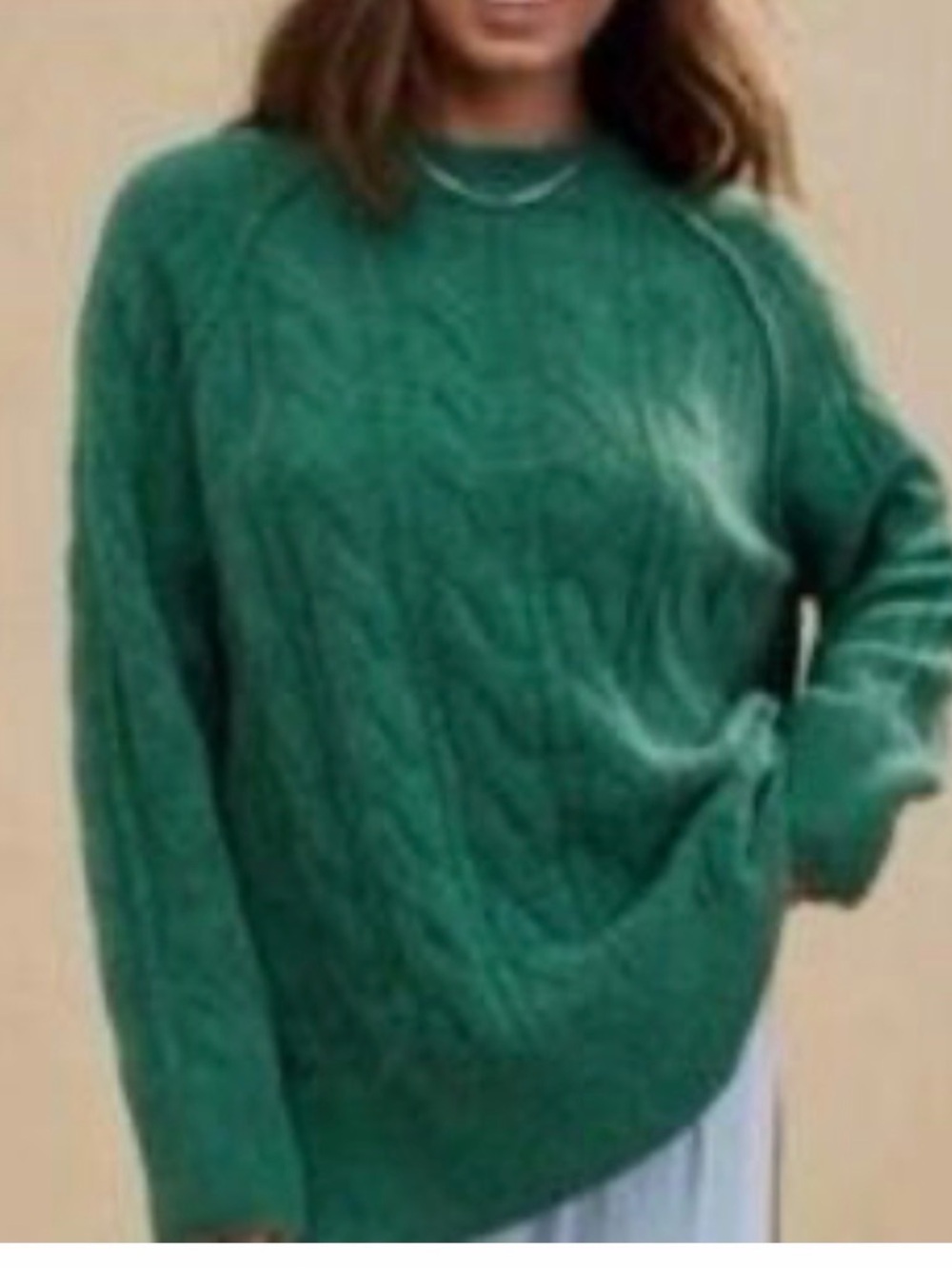 aerie Green Cable-Knit Crewneck Sweater